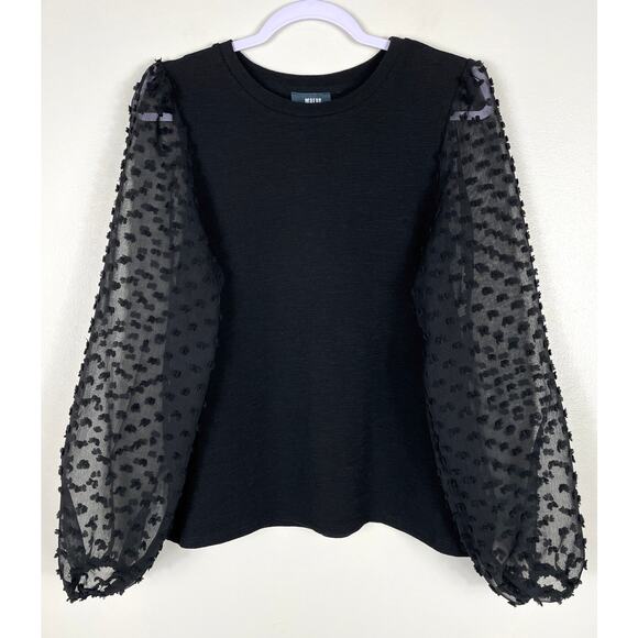 Anthropologie Maeve Textured-Sleeve Top Black Medium Chic Dark Romantic Edgy - Picture 7 of 13